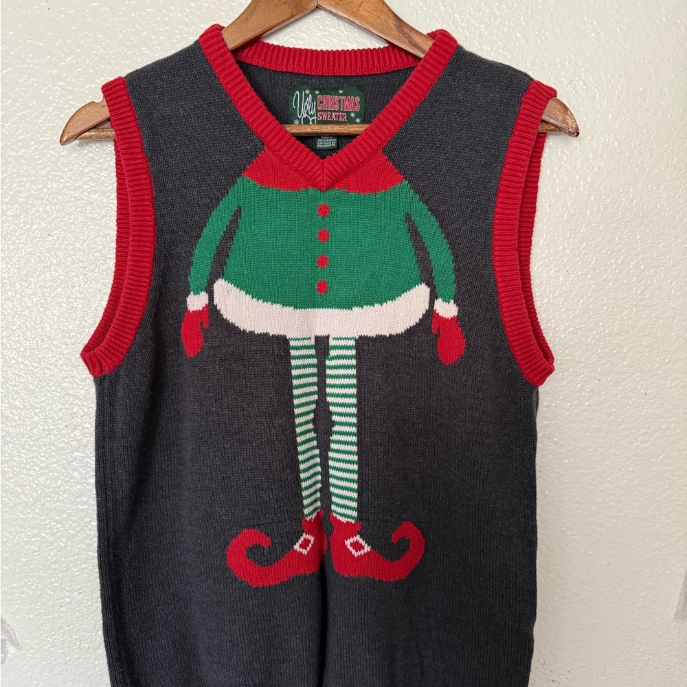 Ugly Christmas Sweater Vest Red and Green Festive Knit Size S/P mens